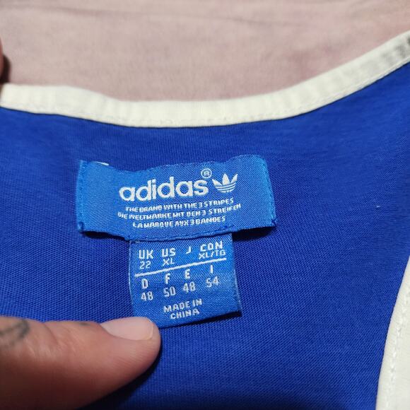Adidas Originals women's size XL retro blue track tank top drawstring hem - Picture 3 of 8